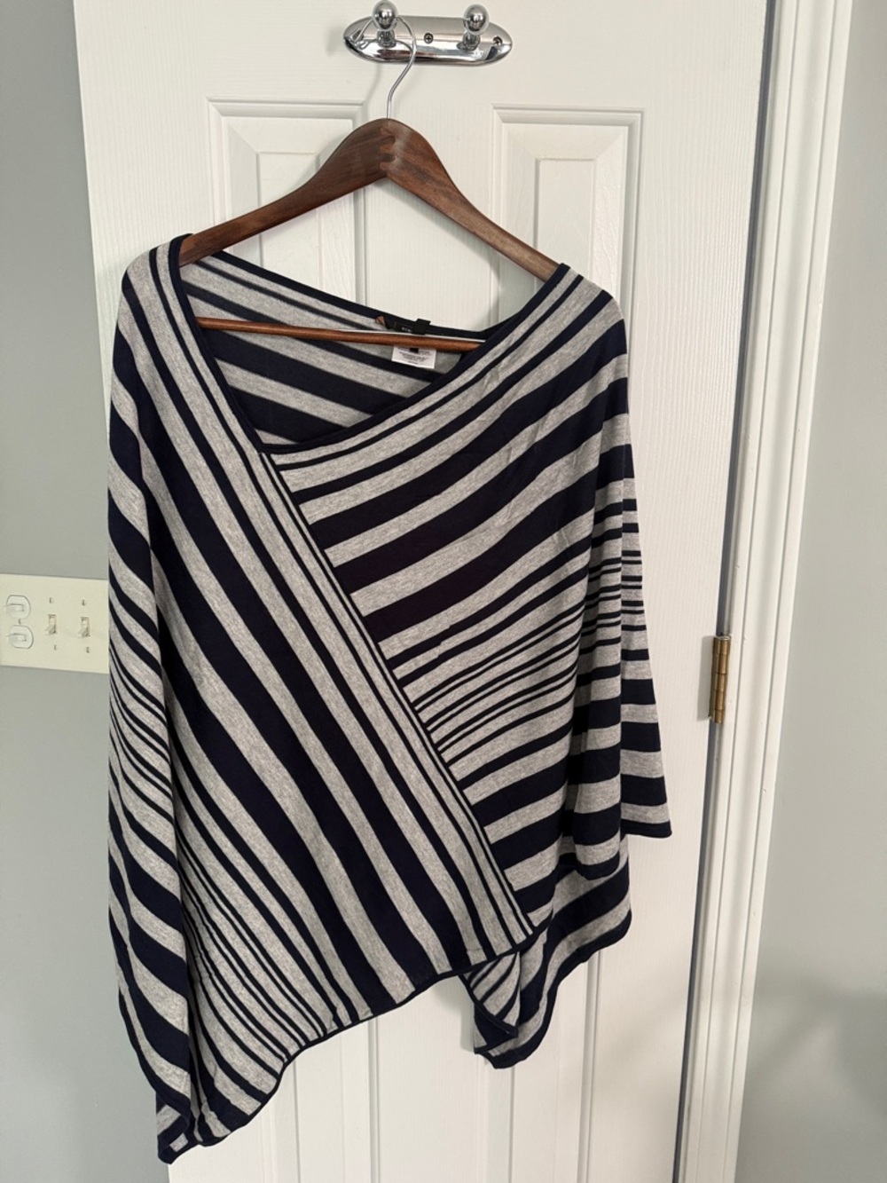 BCBG Max Azria Striped Asymmetrical Women's Poncho - Navy and Gray